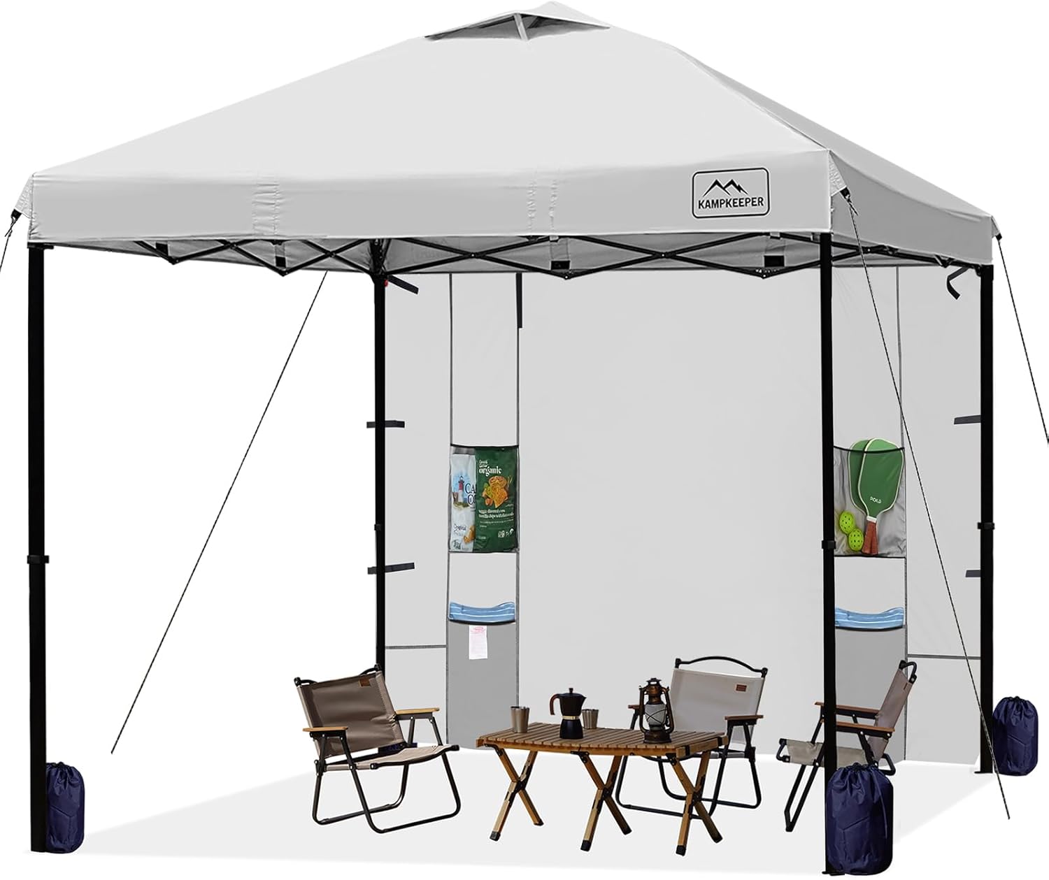 KAMPKEEPER 10x10 Easy Pop Up Canopy Tent with Sidewalls, Instant Outdoor Shade Shelter with Removable 10FT Sun Walls, Quick Setup Waterproof and UV-Resistant for Patio (White, 1 sidewall)